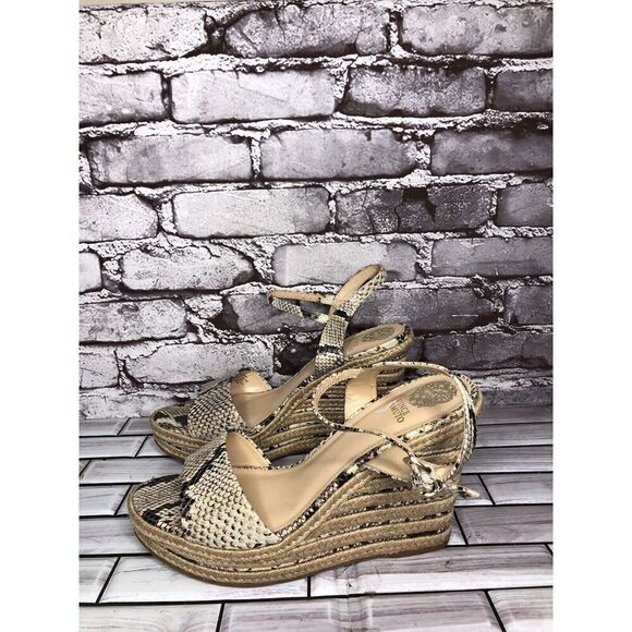 Vince Camuto Marybell Ivory Leather Snake Wedge Espadrilles Sandals Women’s 10.5 - Picture 1 of 16